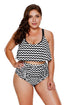 Sexy Black White Zigzag Flounce Tankini High Waist Swimsuit